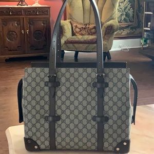 New 2021 Gucci Leather Detail Supreme Tote
